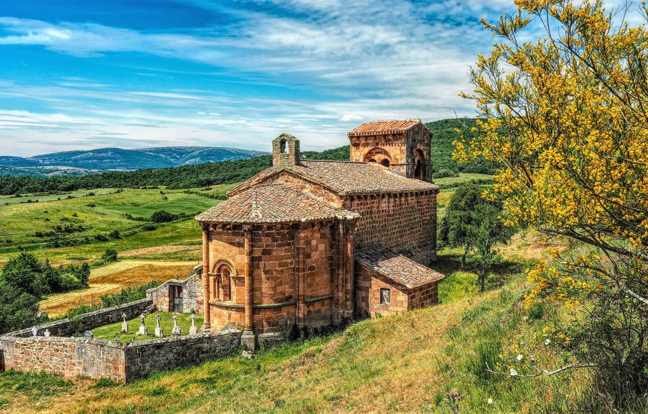 Photo wallpaper old, Church, Spain, Villanueva de La Torre