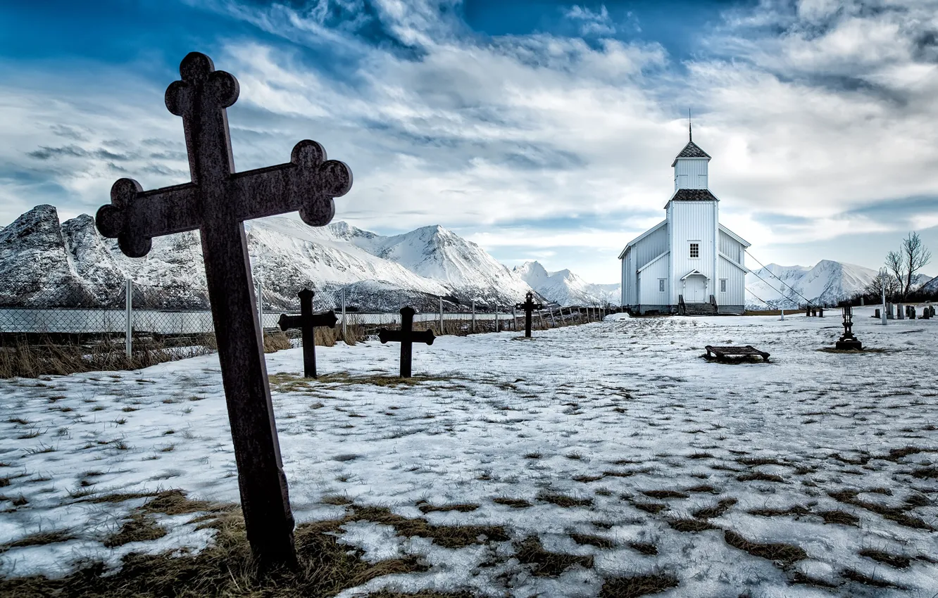 Photo wallpaper cross, cemetery, temple