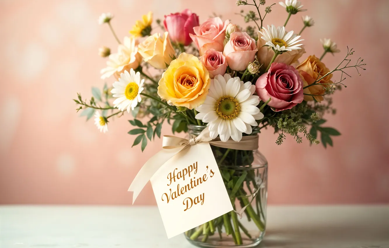 Photo wallpaper love, flowers, romance, roses, bouquet, love, Valentine's day, flowers