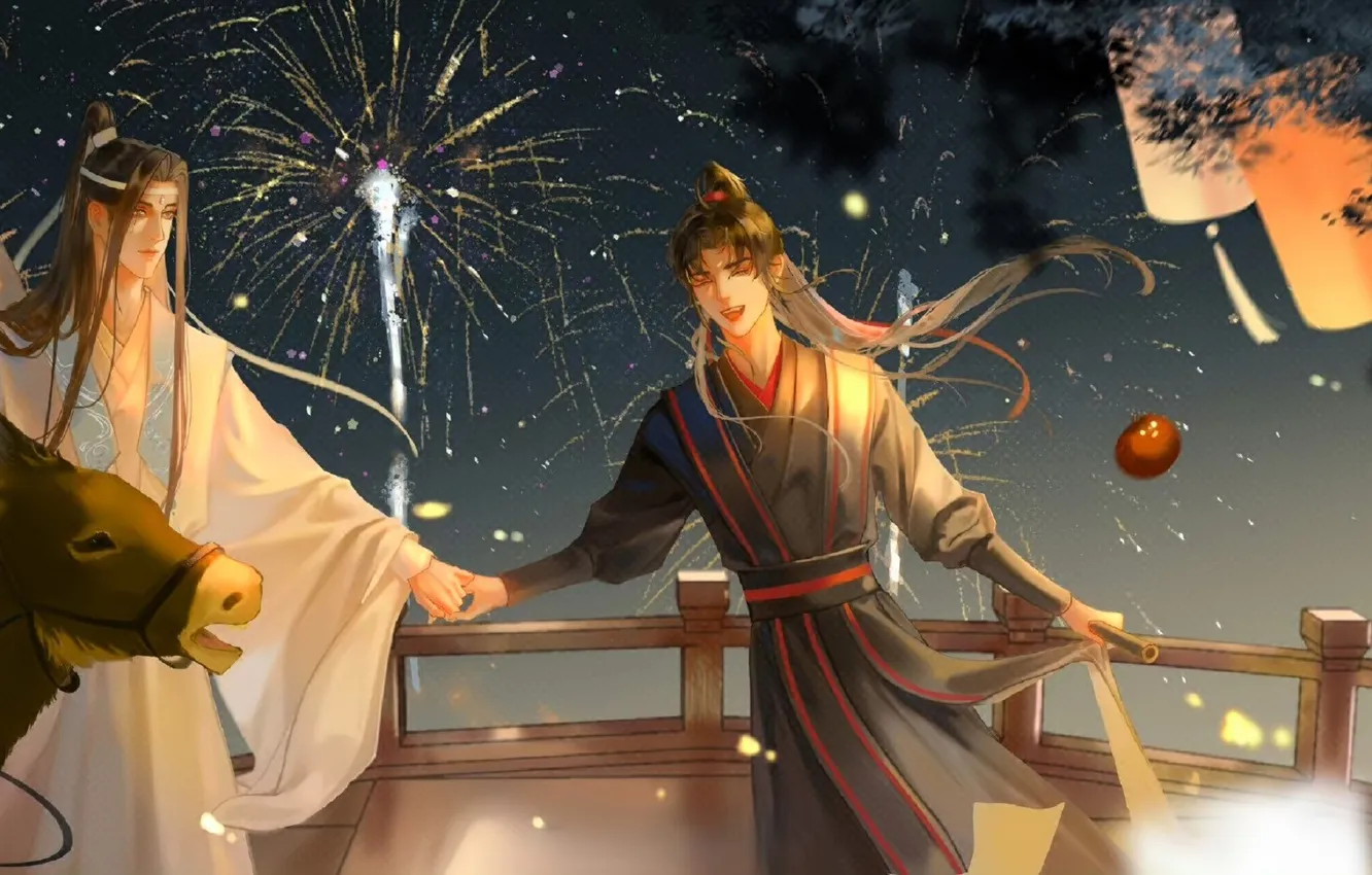 Photo wallpaper holiday, apples, salute, fence, flashlight, balcony, donkey, apples