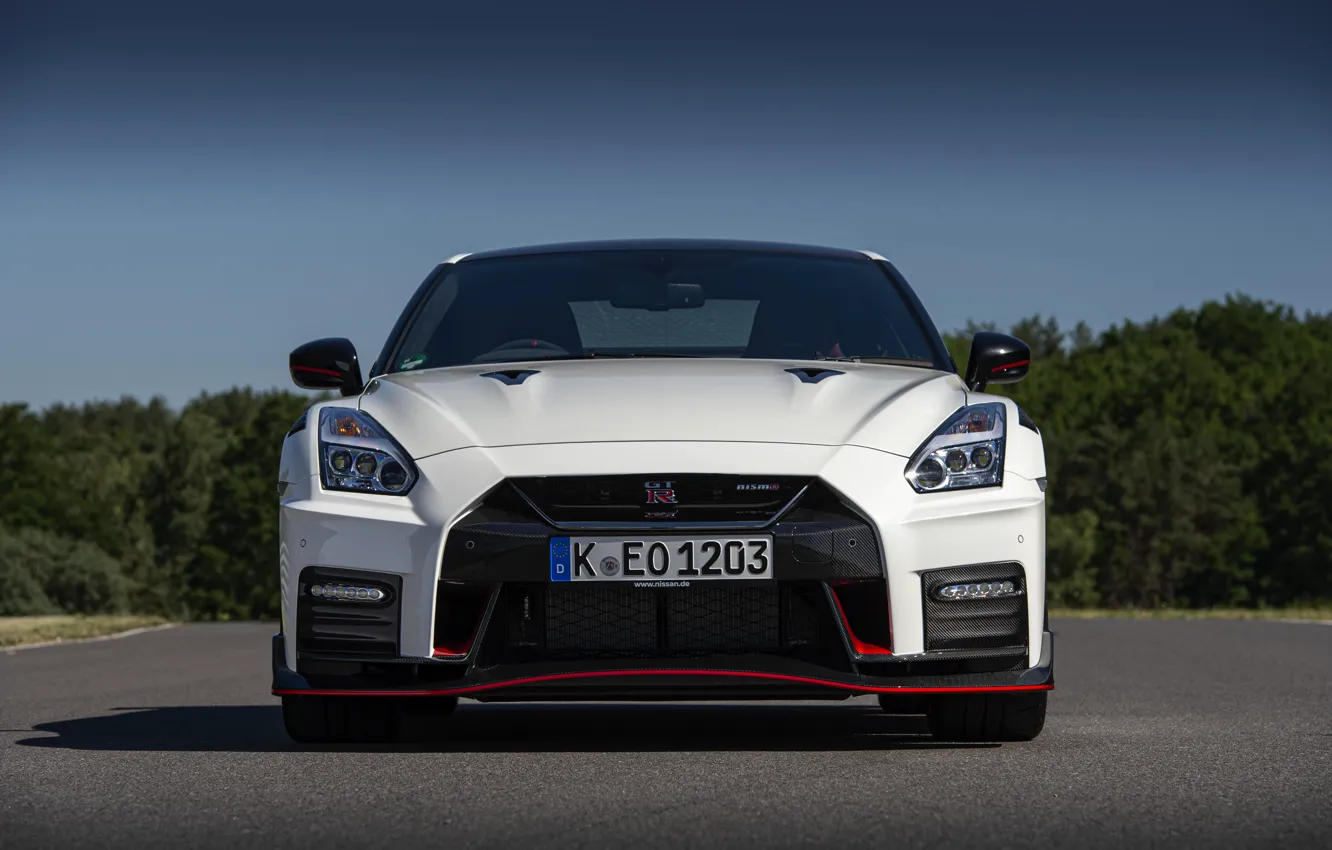 Photo wallpaper white, Nissan, GT-R, front view, R35, Nismo, 2020, 2019