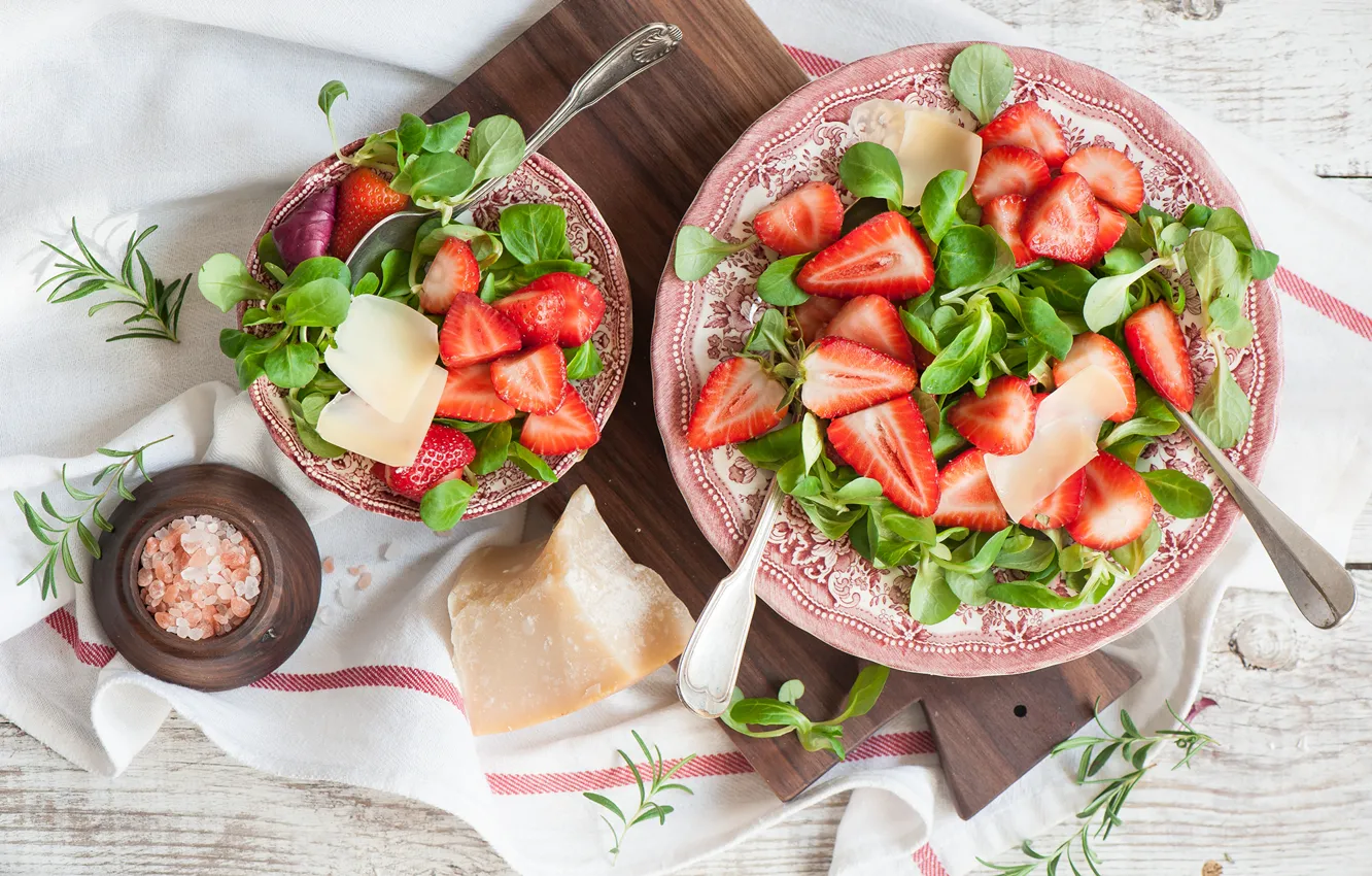 Photo wallpaper berries, cheese, strawberry, salad