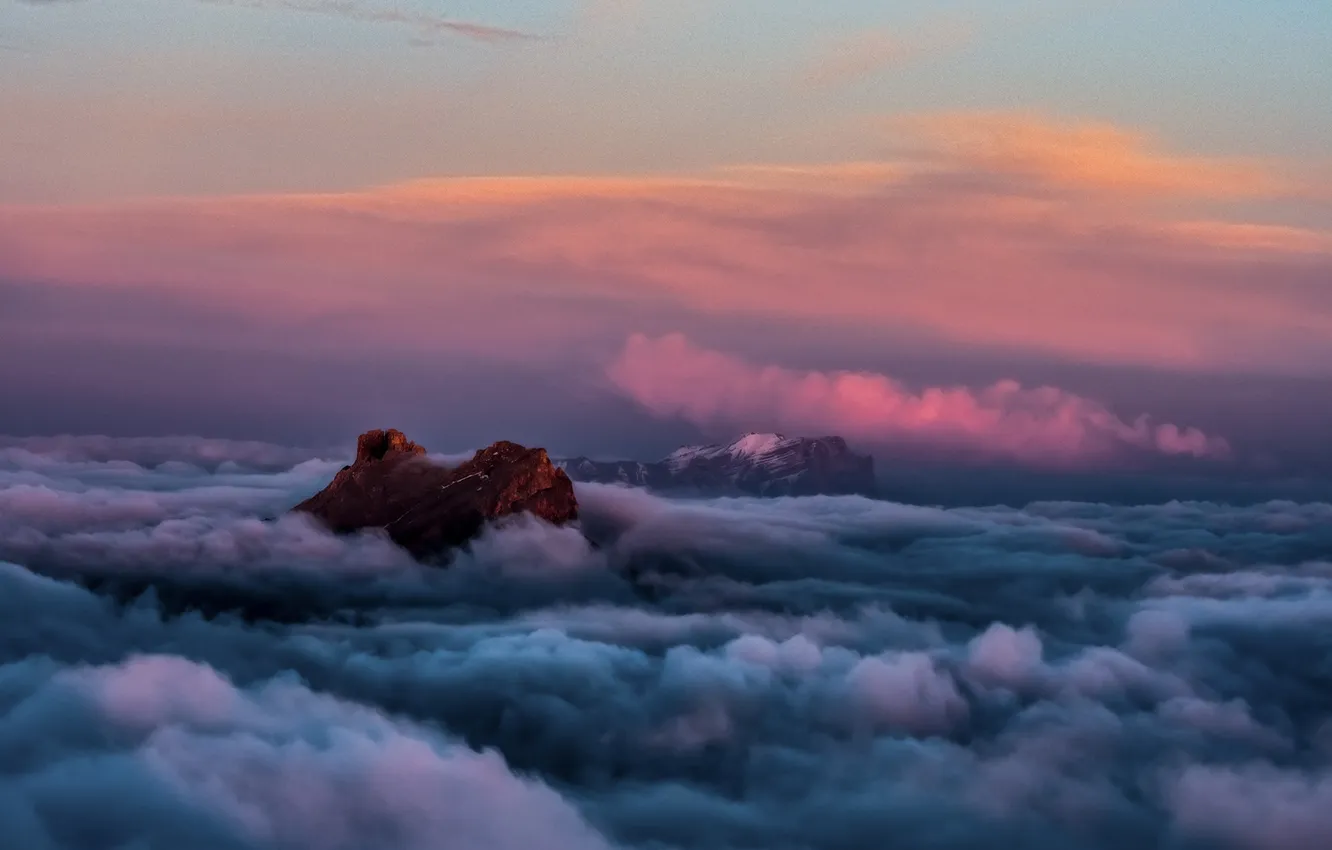 Photo wallpaper beauty, horizon, the tops of the mountains, Maxim Usanin, In the clouds