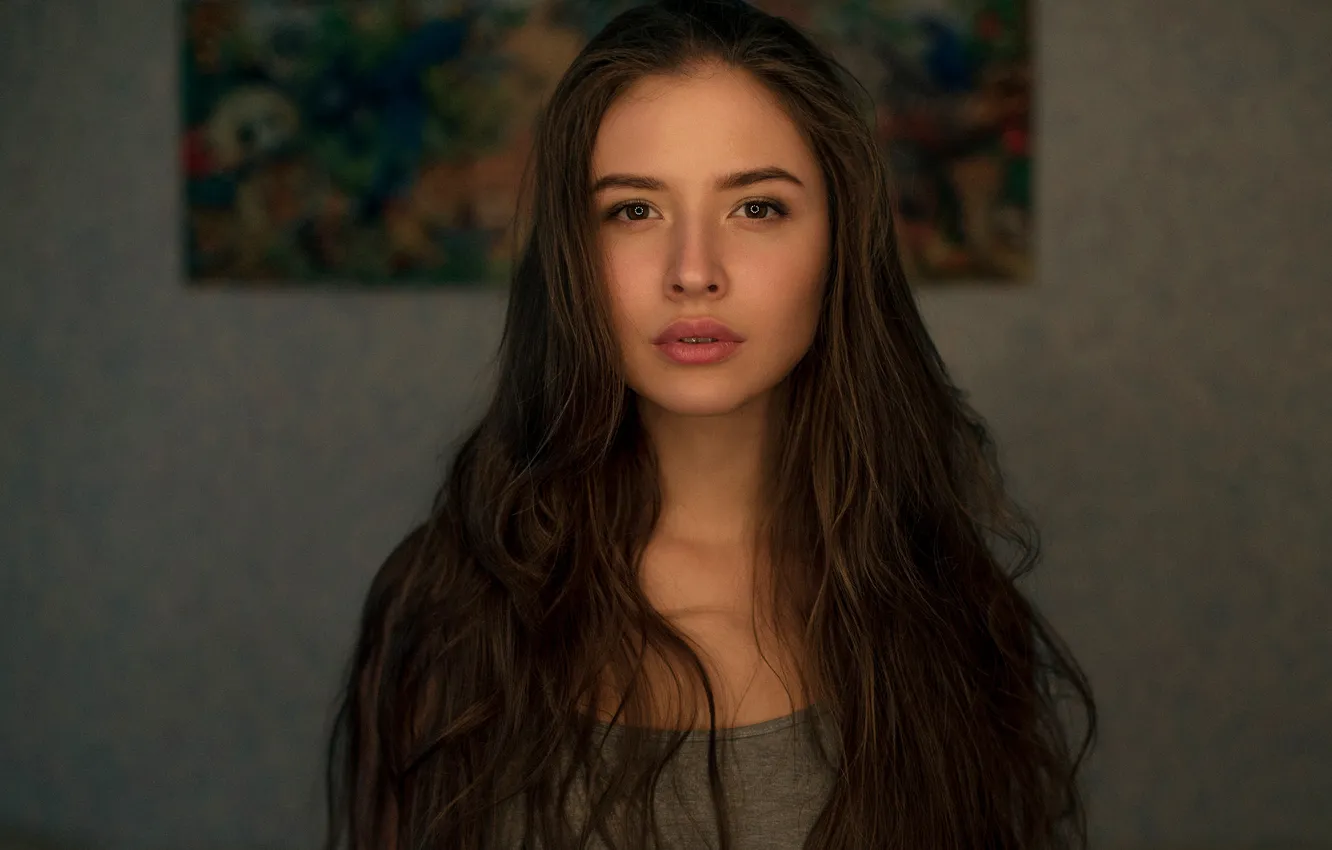 Photo wallpaper look, girl, background, portrait, makeup, hairstyle, brown hair, beautiful