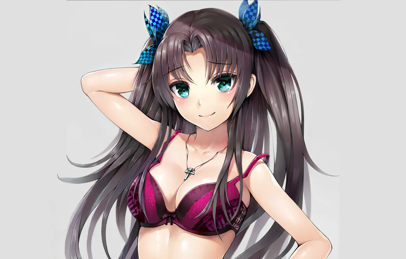 Photo wallpaper girl, sexy, lingerie, bra, Fate Stay Night, long hair, boobs, anime