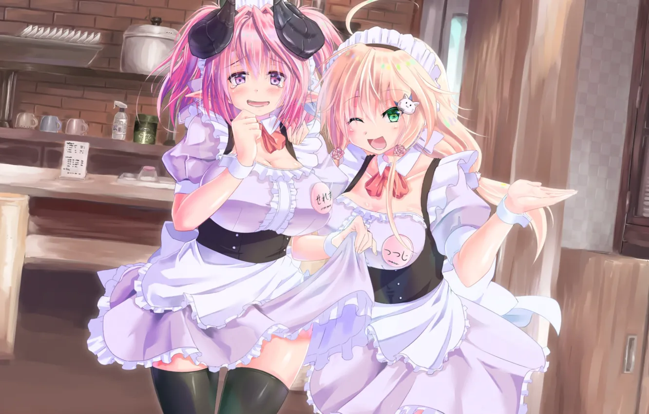 Photo wallpaper girl, anime, art, cafe