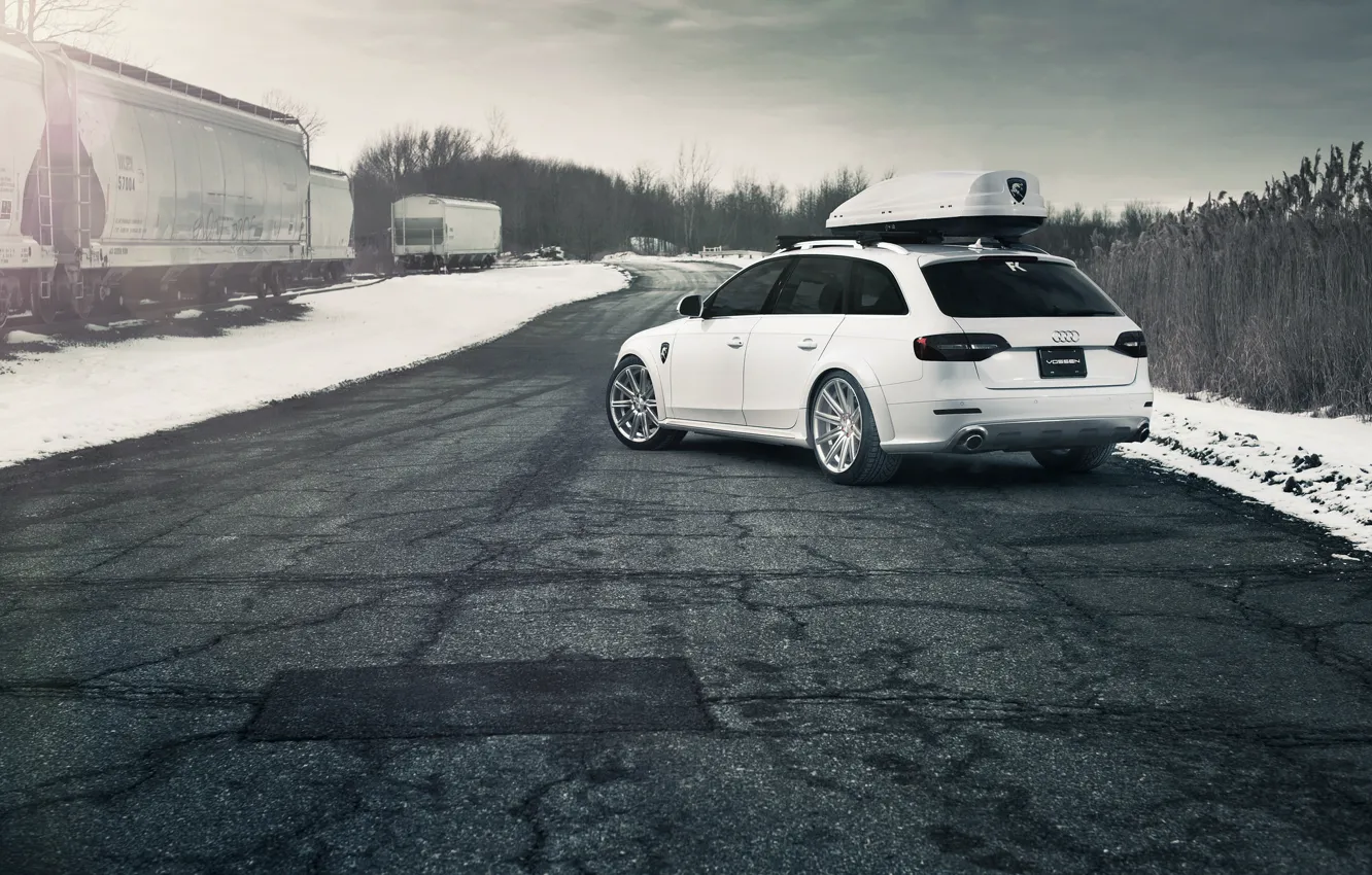 Photo wallpaper Audi, white, Allroad, rearside