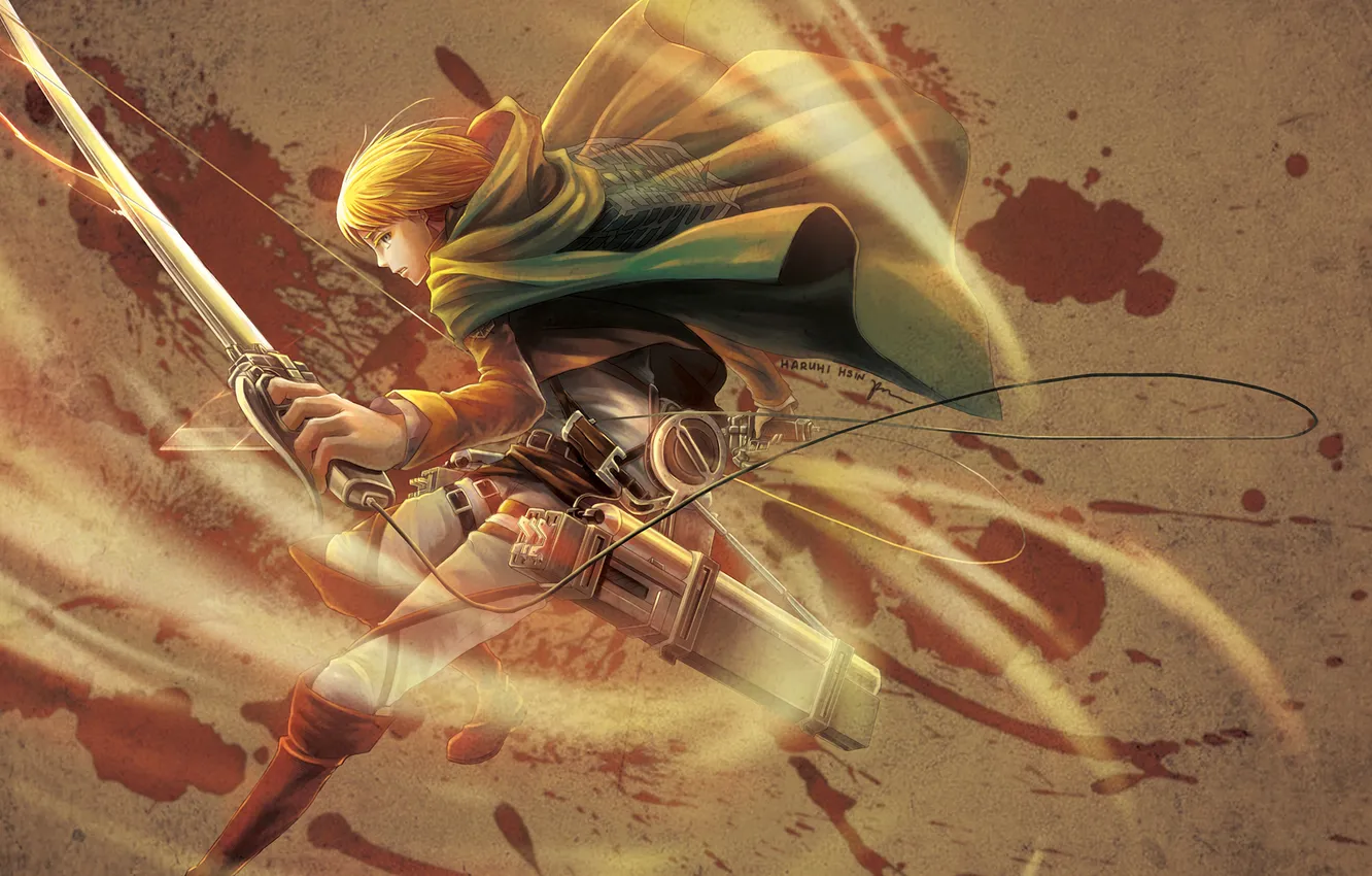 Photo wallpaper look, fragments, blood, soldiers, guy, gesture, art, blade