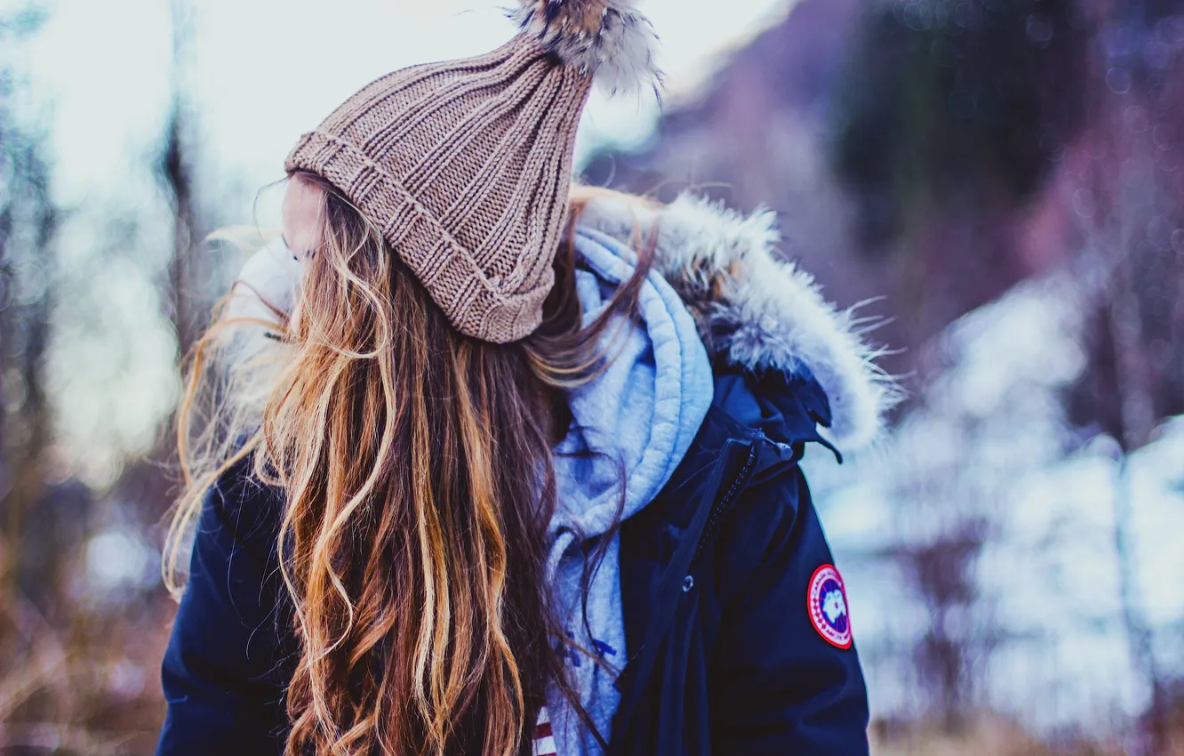 Photo wallpaper girl, hat, hair, jacket