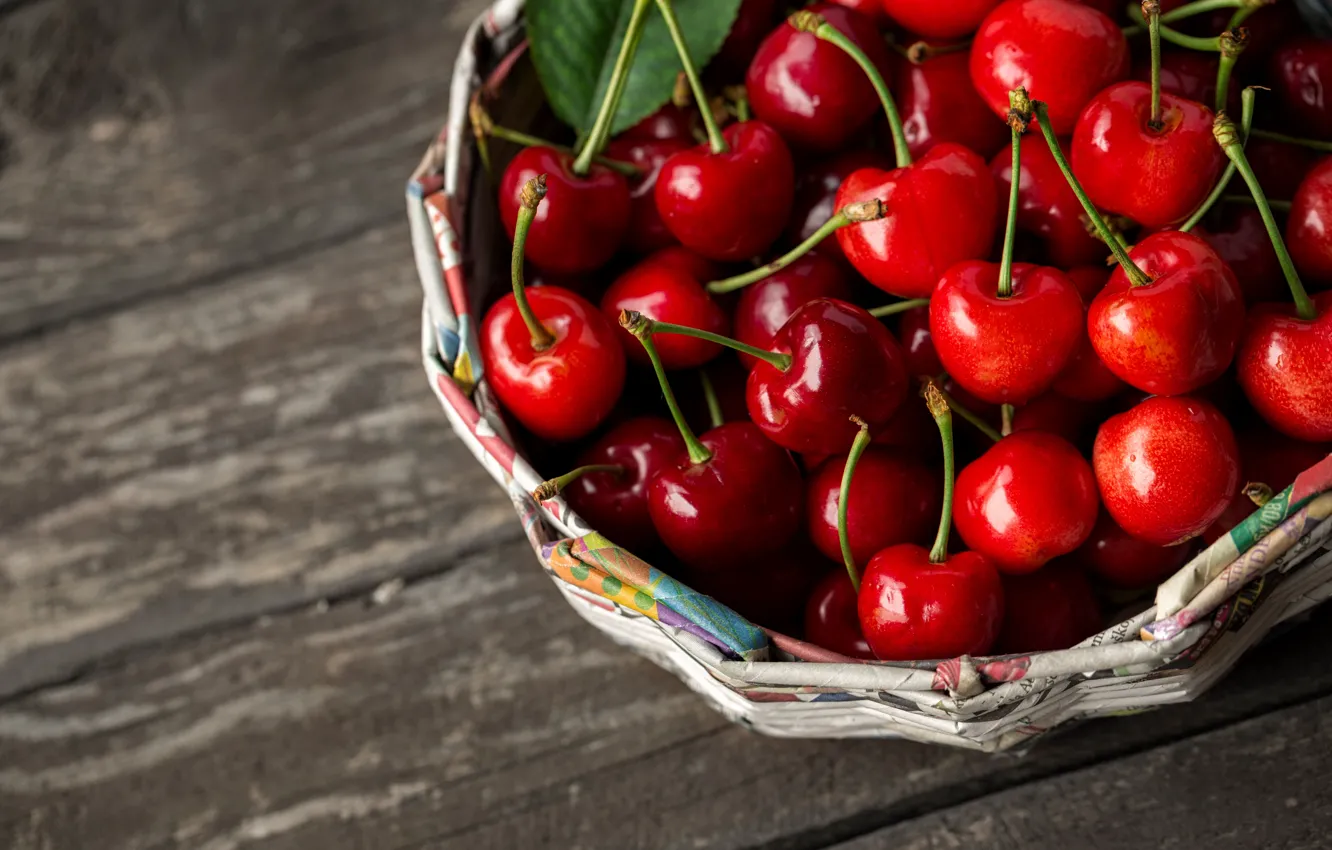 Photo wallpaper berries, basket, fresh, cherry, fruit, ripe, cherry