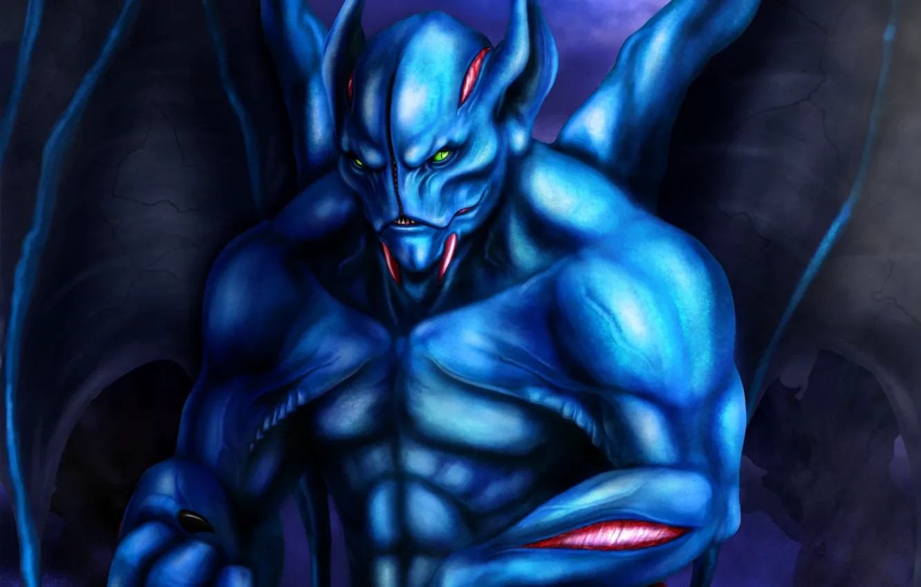Photo wallpaper blue, wings, being, art, dota 2, night stalker, niekholest, balanar