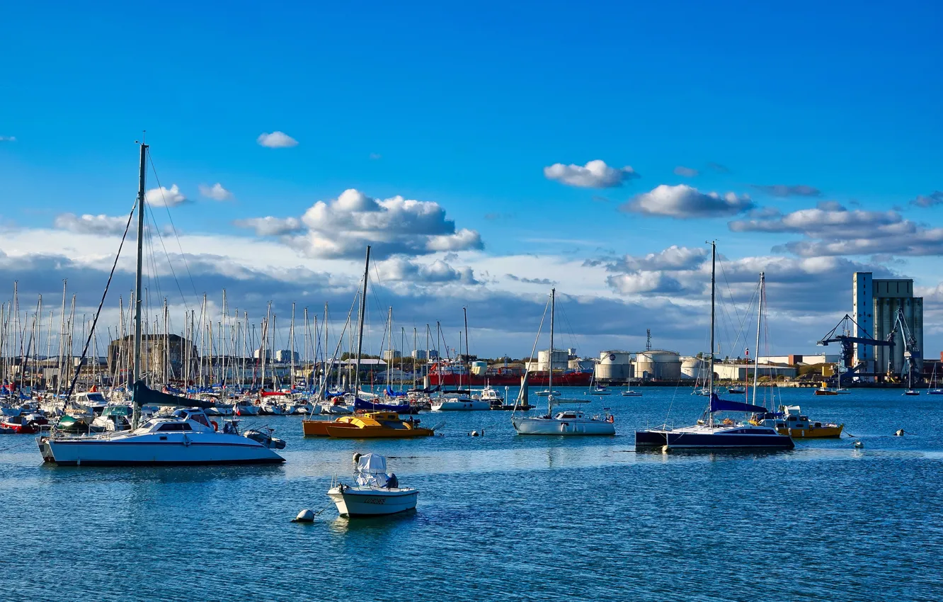 Photo wallpaper clouds, boat, France, yacht, harbour, Locmiquelic