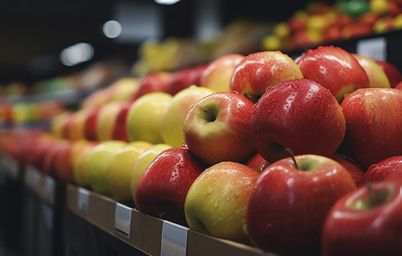 Photo wallpaper apples, a lot, market, selling, AI art, neural network