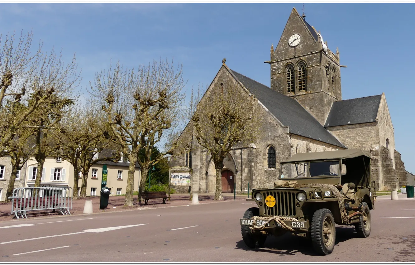 Photo wallpaper jeep, ww2. war, willys, overlord, dday, st mere eglise