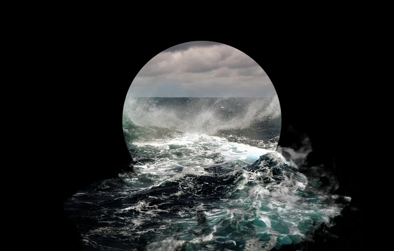 Photo wallpaper sea, wave, storm