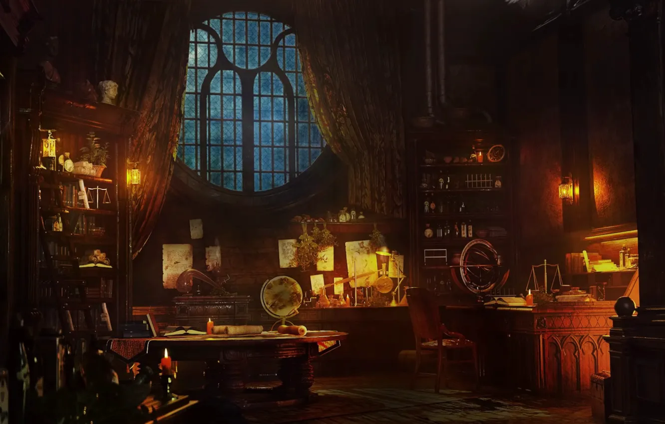 Photo wallpaper lights, space, sky, stars, interior, observatory, research