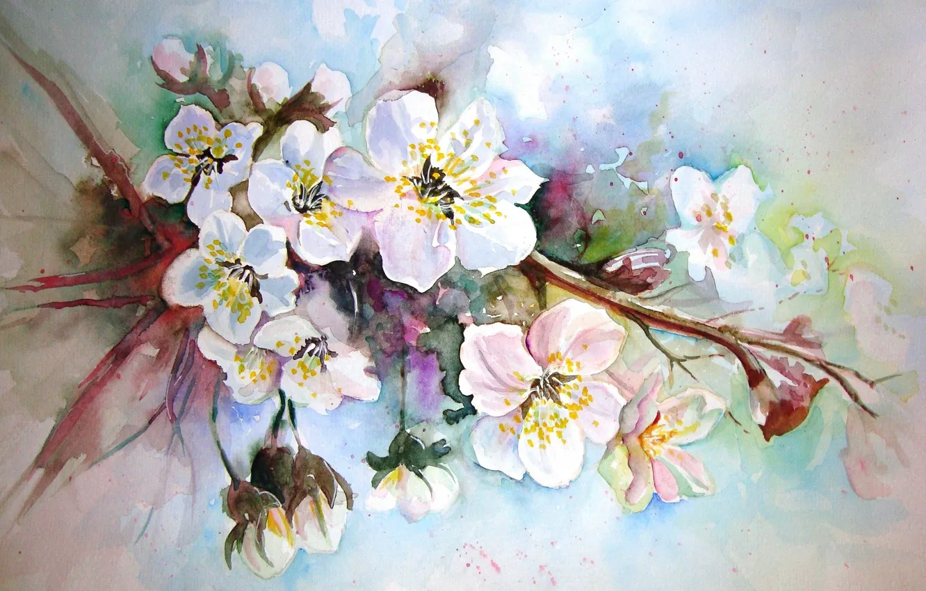 Photo wallpaper flowers, figure, branch, spring