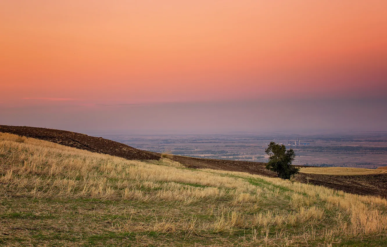 Photo wallpaper the sky, the steppe, slope, glow