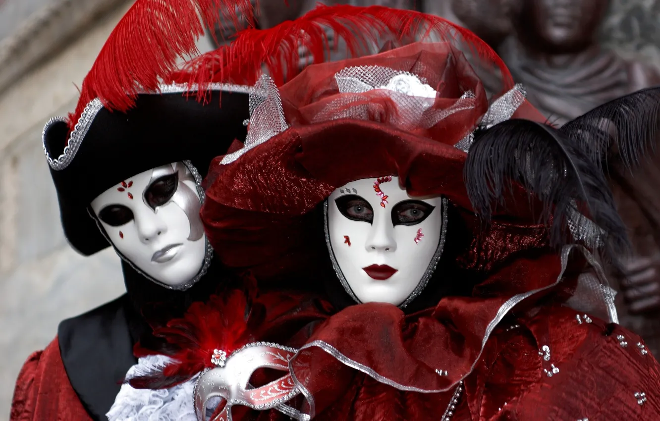 Photo wallpaper pair, Venice, outfit, carnival, mask, costumes