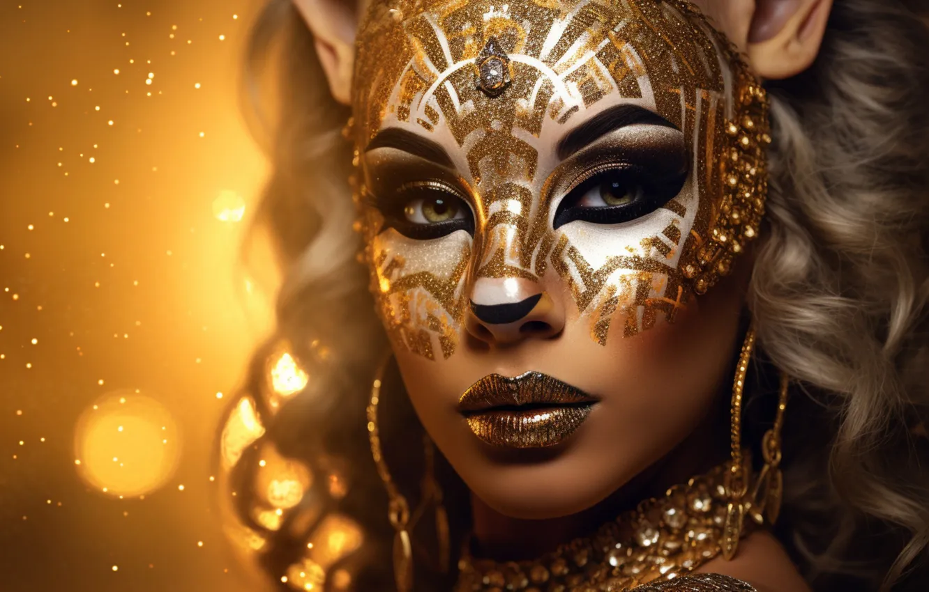 Photo wallpaper look, girl, light, decoration, face, lights, pose, style