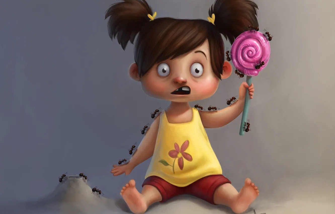 Photo wallpaper fear, ants, art, candy, girl, lollipops, horror, danepioli