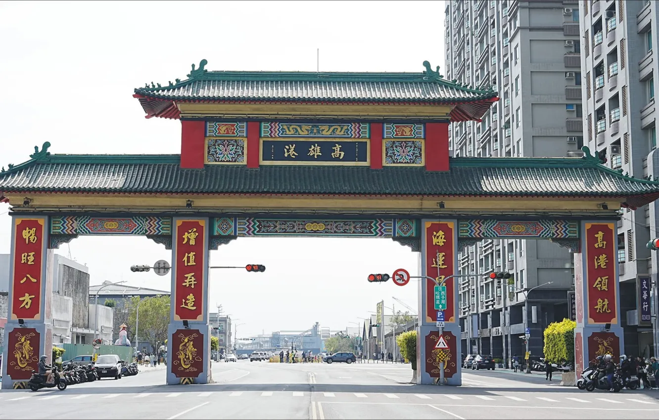 Photo wallpaper road, the city, Asia, Taiwan, arch