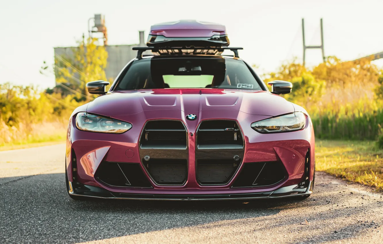 Photo wallpaper BMW, Front, Sight, Road, BMW M3, Pink