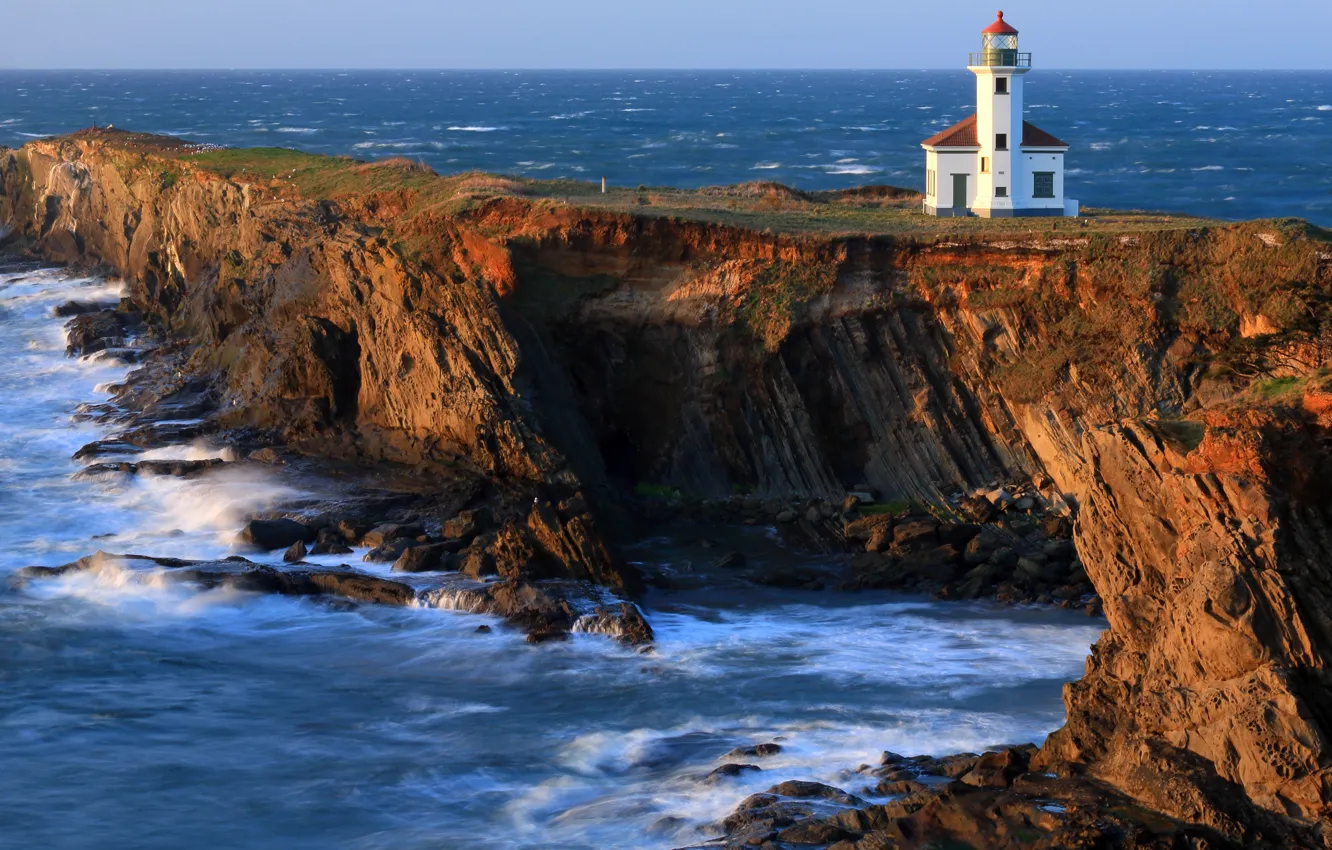 Photo wallpaper sea, the sky, the ocean, lighthouse, Oregon, USA, rock, Oregon