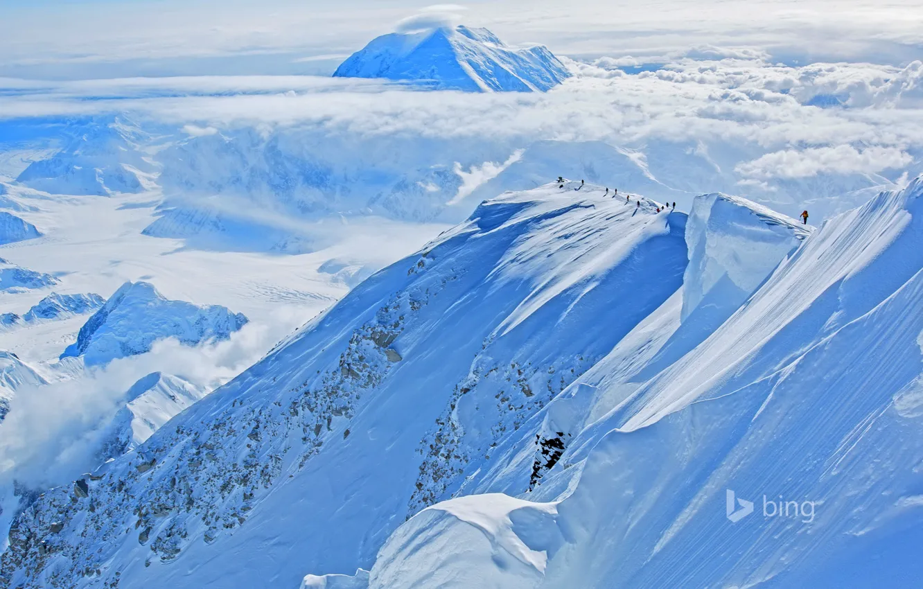 Photo wallpaper snow, Alaska, USA, Denali National Park, climbers, mount McKinley