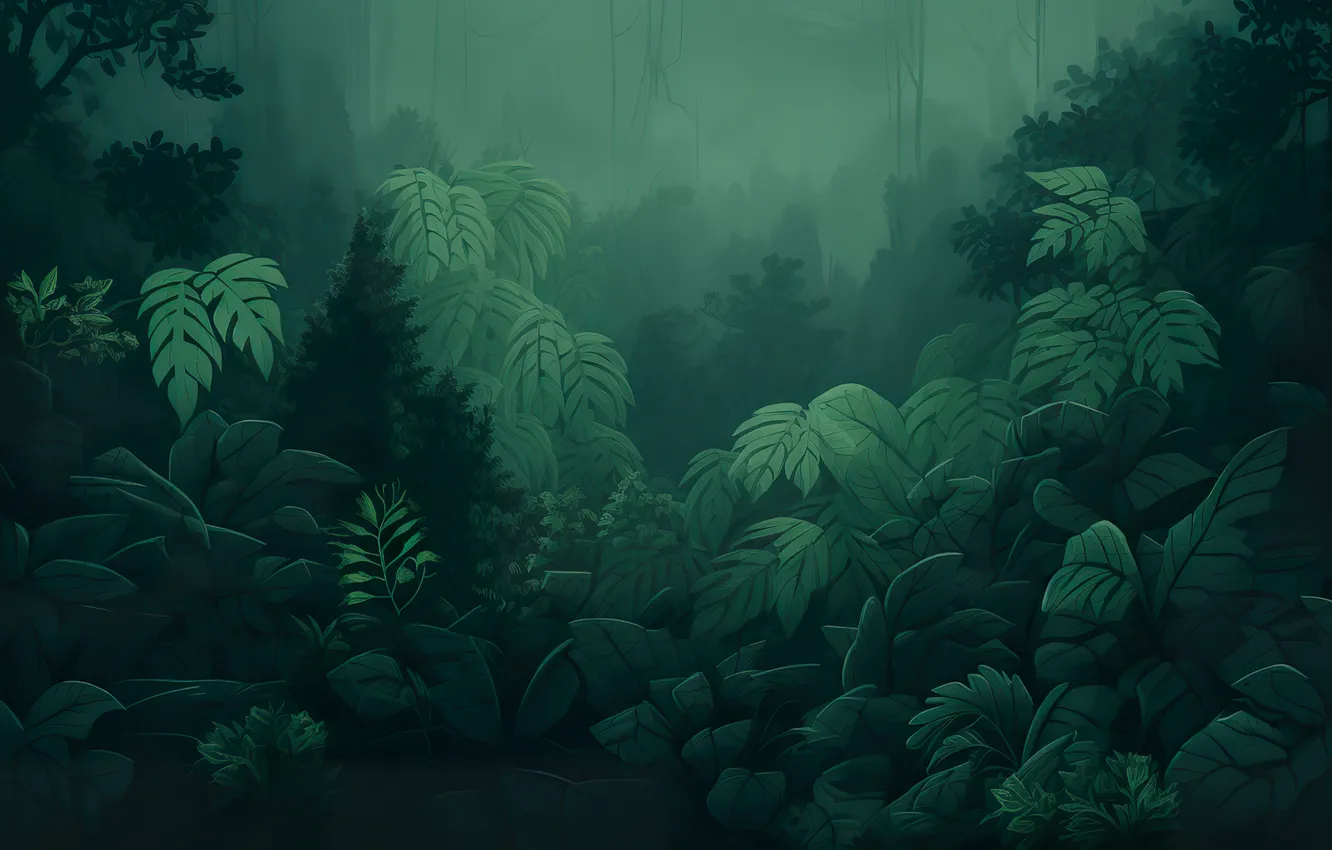 Photo wallpaper Art, Digital Art, Forest, Leaves, Plants, Greenery