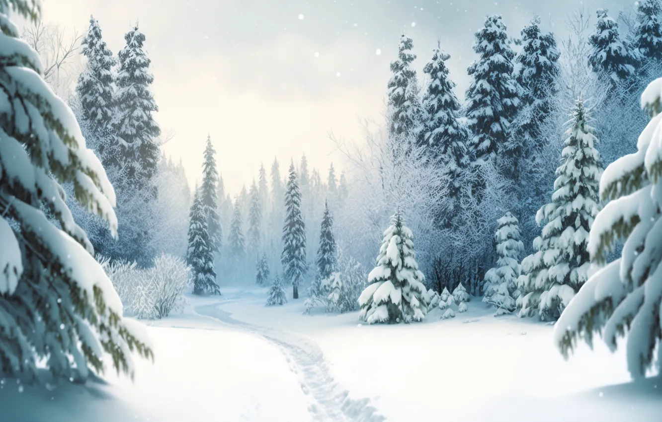 Photo wallpaper winter, frost, forest, the sky, snow, trees, landscape, nature