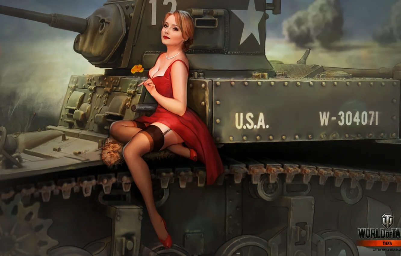 Photo wallpaper girl, stockings, tank, girl, tanks, WoT, World of tanks, tank