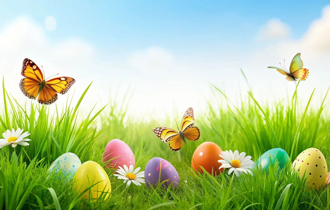 Photo wallpaper flowers, eggs, spring, colorful, Easter, flowers, spring, Easter