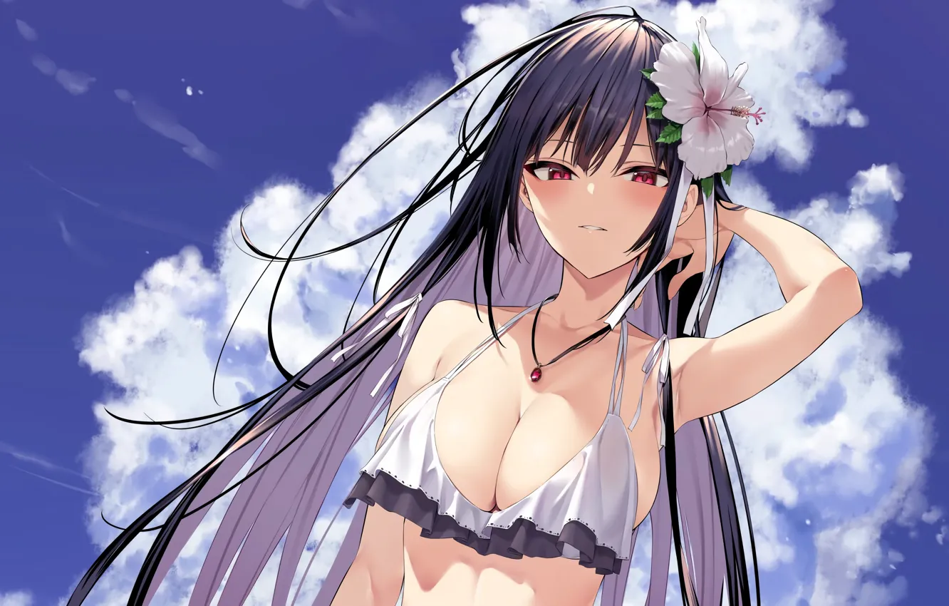 Photo wallpaper girl, sexy, cleavage, long hair, boobs, anime, beautiful, pretty