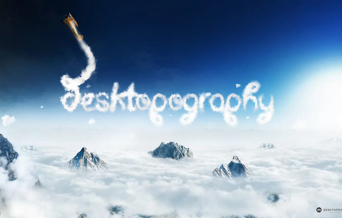 Photo wallpaper clouds, rocks, the airplane, the plane, desktopography
