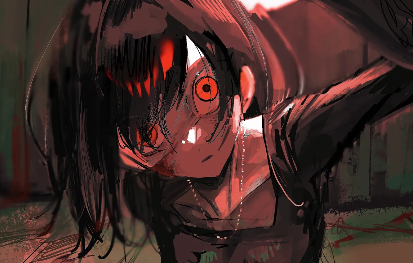 Photo wallpaper girl, room, blood, crazy look