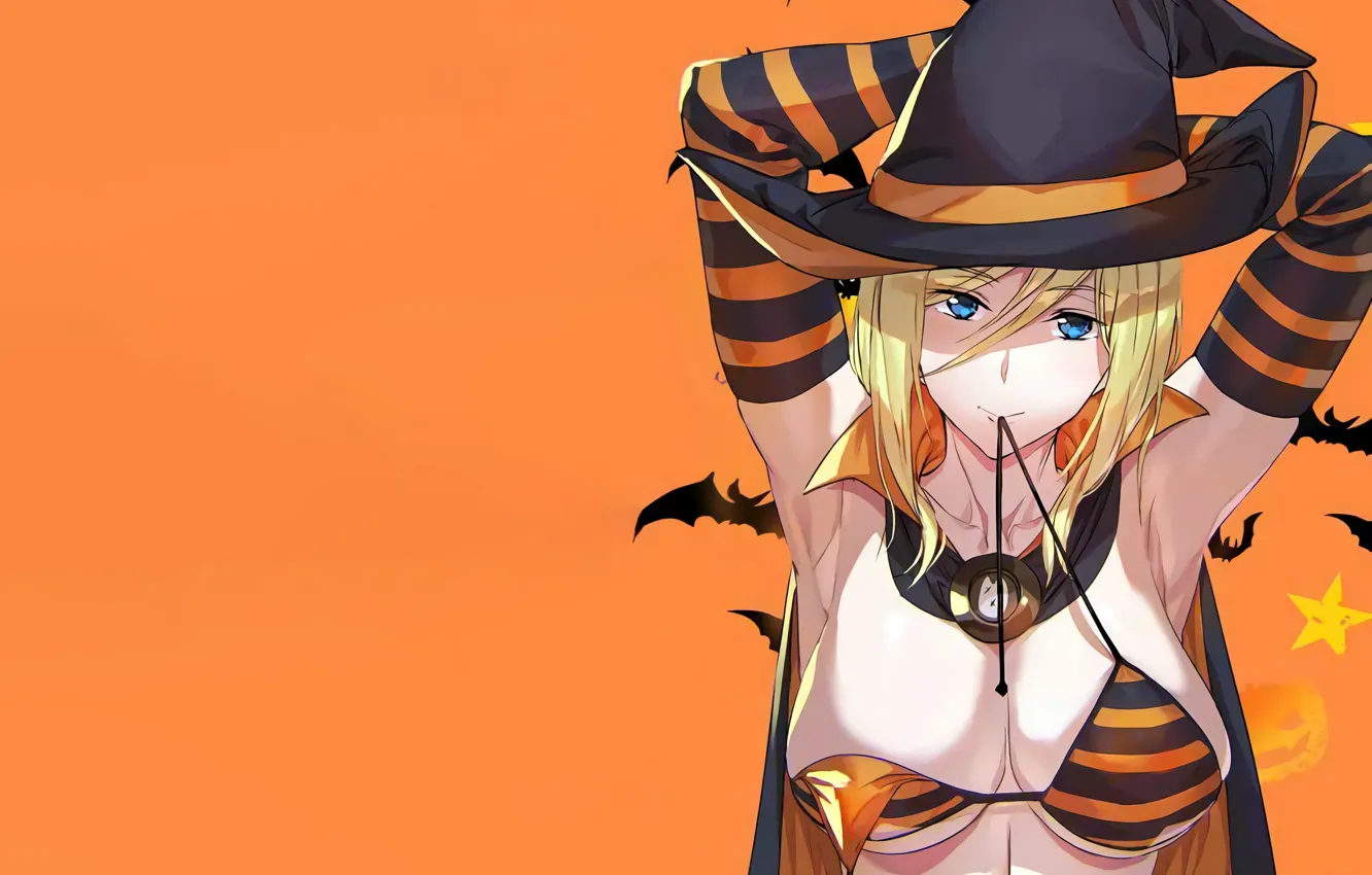 Photo wallpaper Halloween, girl, sexy, cleavage, long hair, boobs, anime, beautiful