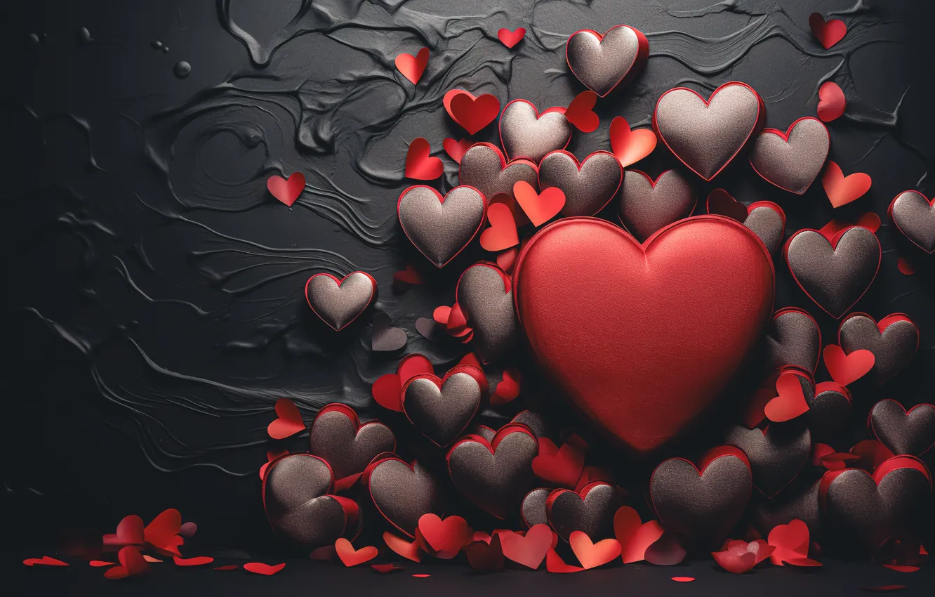 Photo wallpaper love, holiday, heart, feelings, heart, hearts, black background, heart