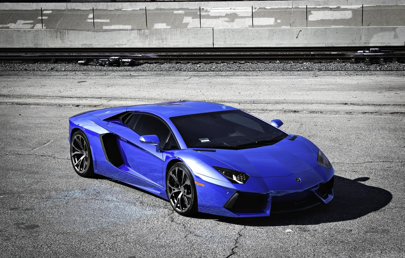 Photo wallpaper blue, shadow, railroad, lamborghini, blue, aventador, lp700-4, Lamborghini