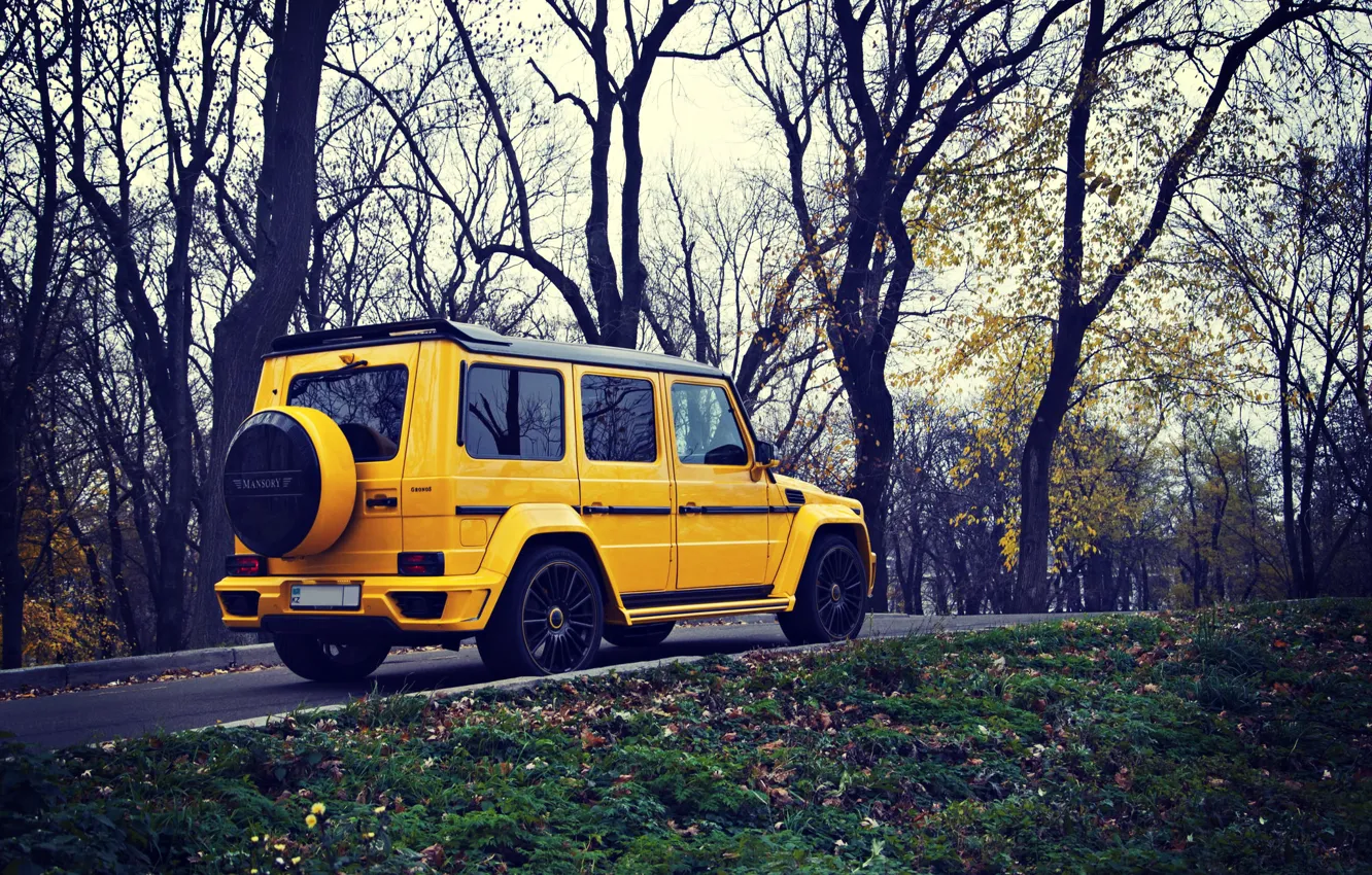 Photo wallpaper Yellow, Autumn, Mercedes, Mercedes Benz, SUV, G63, MANSORY GRONOS