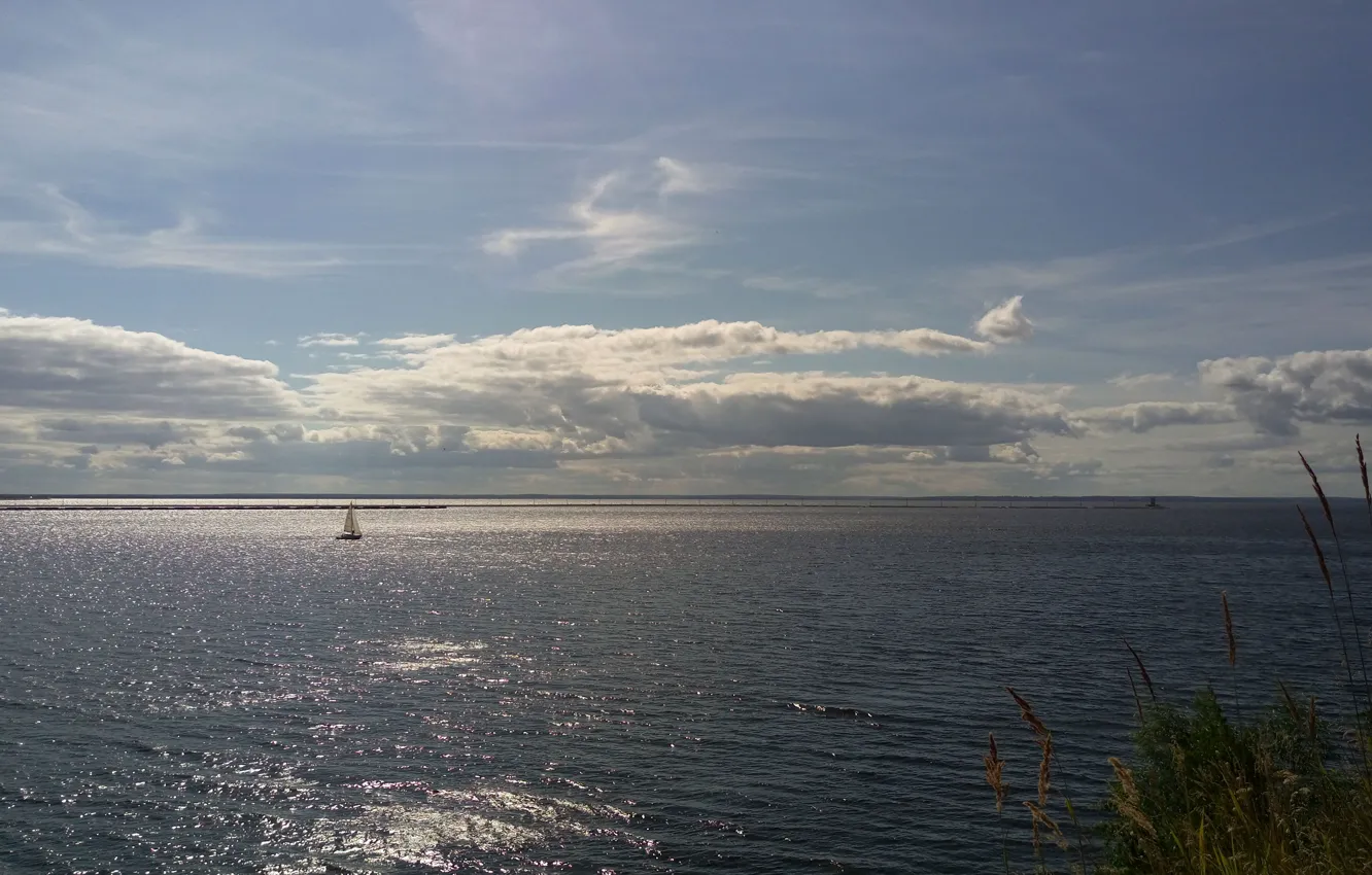 Photo wallpaper sea, clouds, sailboat, yacht