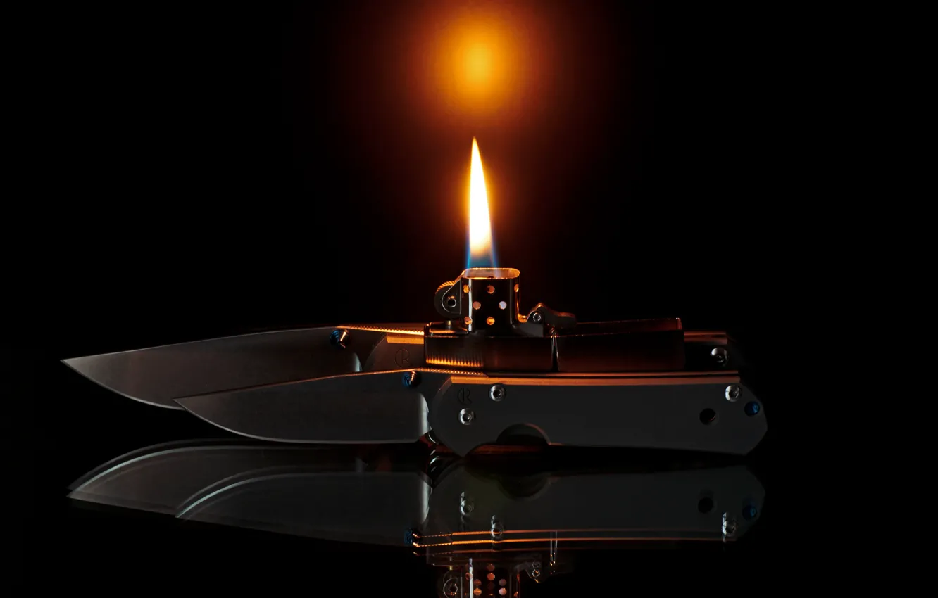 Photo wallpaper lights, flame, lighter, knife, zippo, folding, sebenza