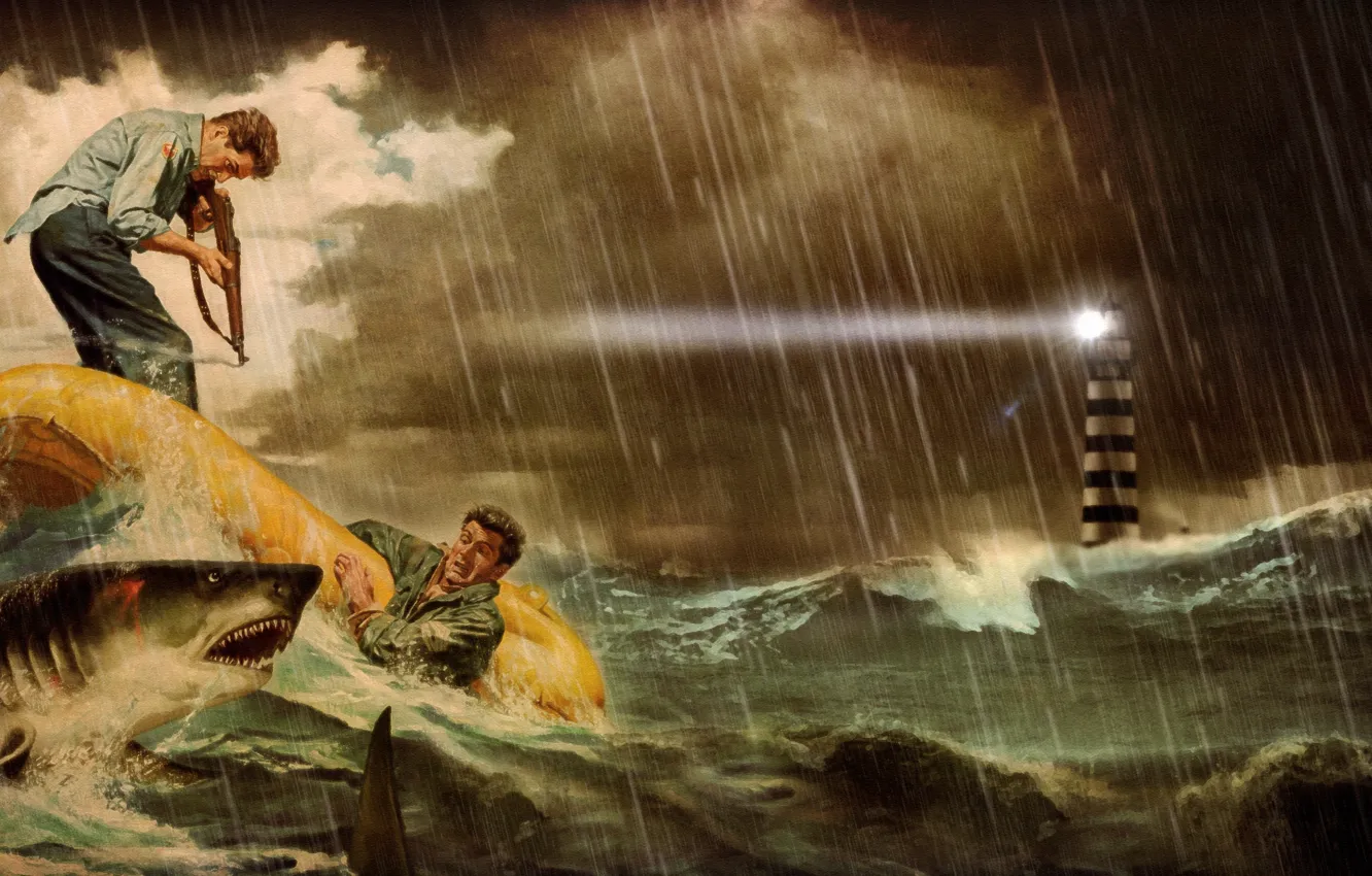 Photo wallpaper fantasy, style, retro, shark, Honnoror