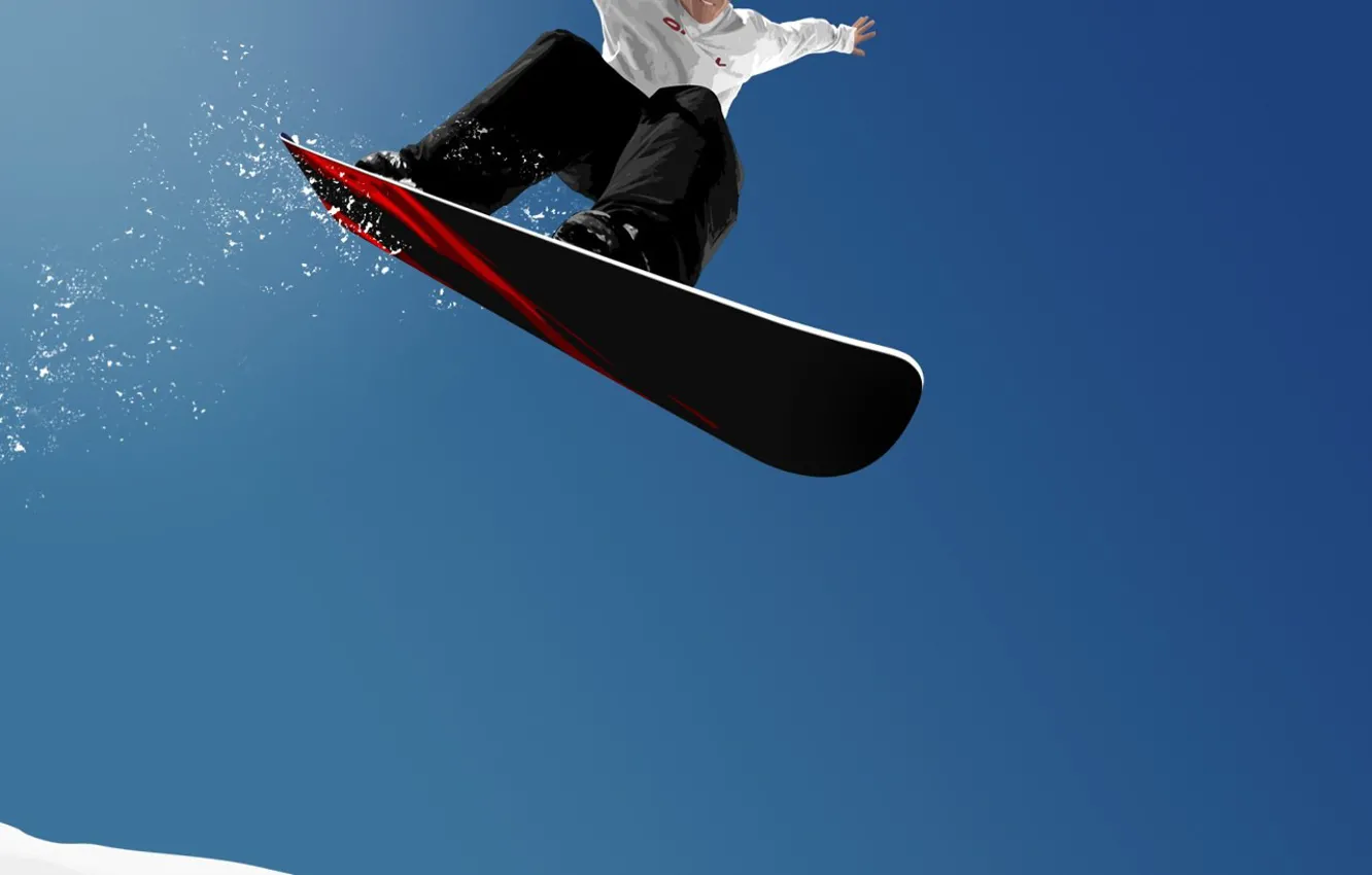 Photo wallpaper snow, flight, snowboard