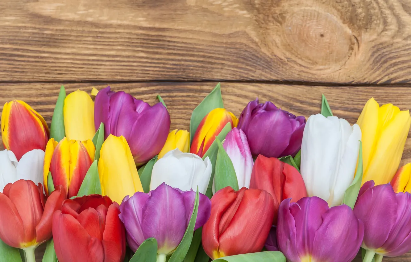 Photo wallpaper flowers, bouquet, colorful, tulips, love, pink, wood, pink