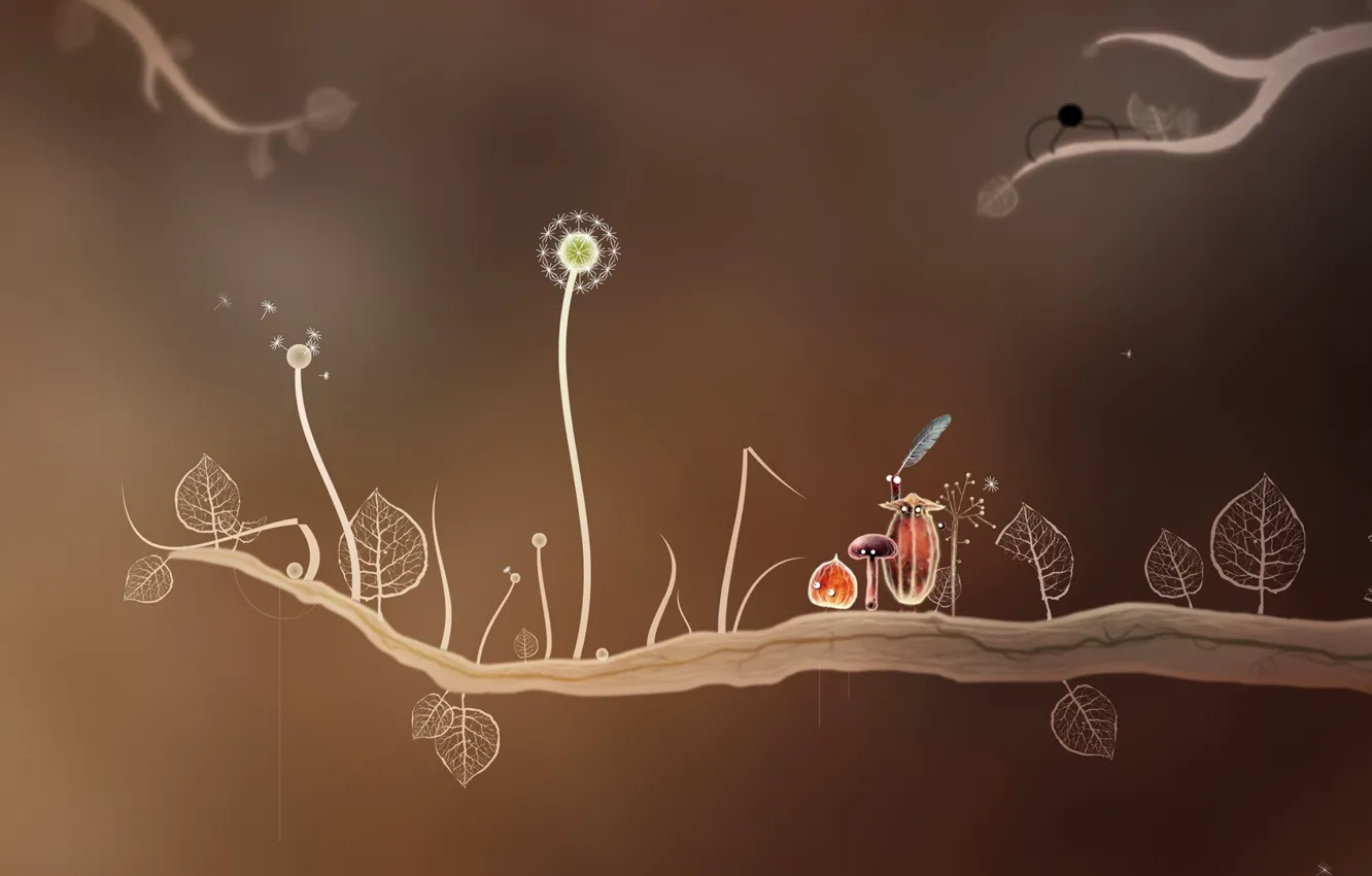 Photo wallpaper leaves, branches, graphics