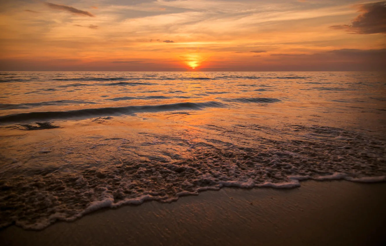 Photo wallpaper sand, sea, wave, beach, summer, the sky, sunset, shore