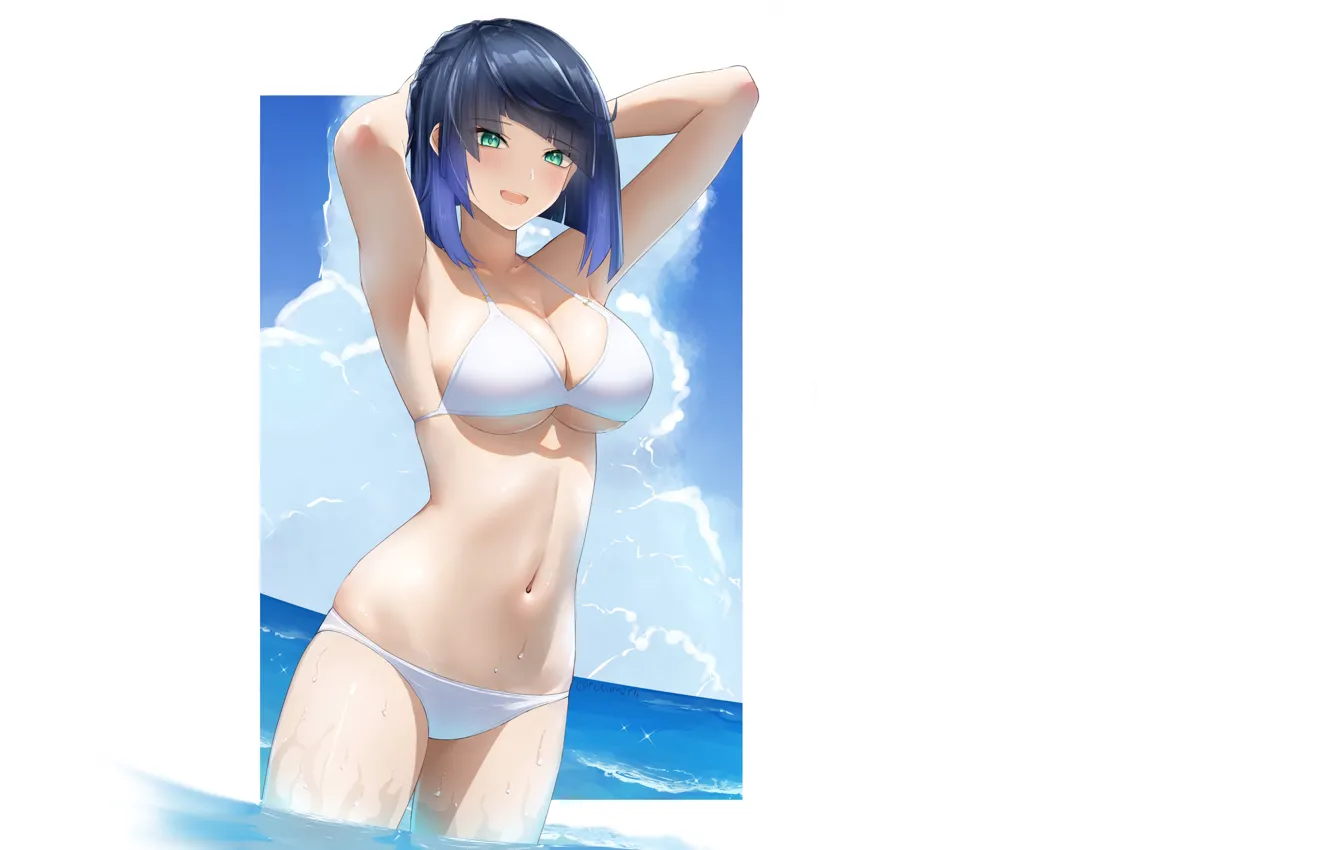 Photo wallpaper girl, hot, sexy, wet, beach, sea, sexy girl, anime
