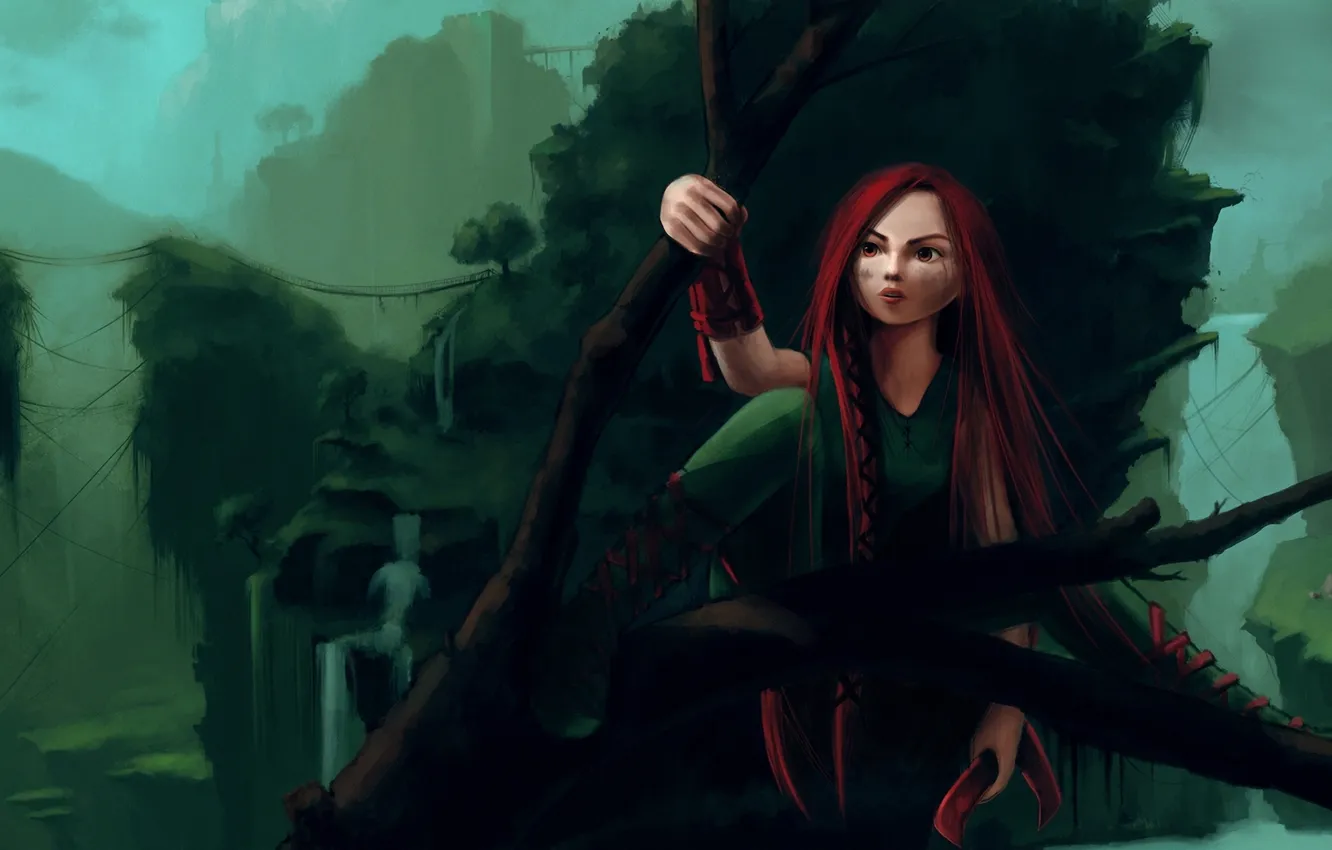 Photo wallpaper trees, branches, art, red, Jayden