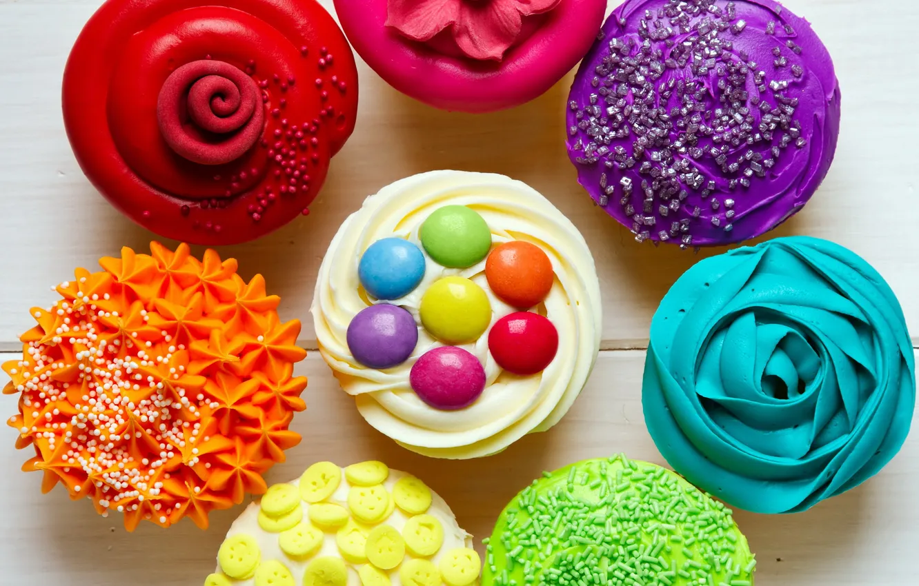 Photo wallpaper colorful, dessert, cakes, sweet, cupcakes, dessert, cupcakes